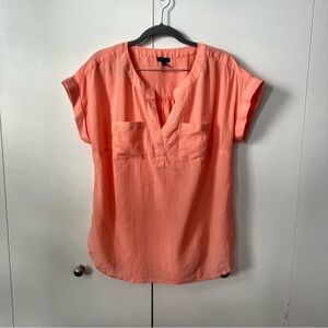 Talbots Gauze Popover Coral Blouse with Short Sleeves Size S